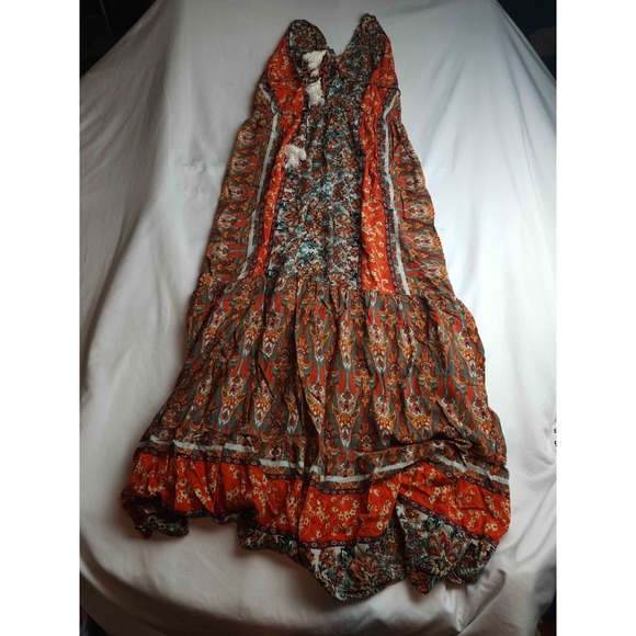 Luukse Dresses & Skirts - Luukse Maxi Dress Womens Size XL Orange Paisley Boho Tiered Ruffle Tassel Summer